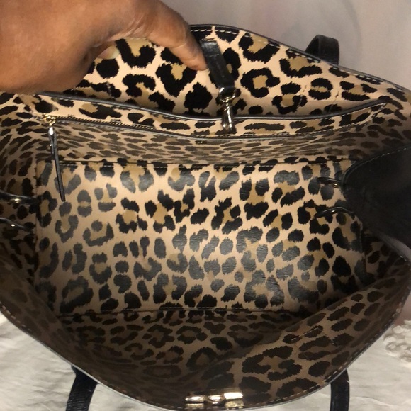 KATE SPADE MYA black 100% Cow Leather Reversible black/animal print tote bag. - Picture 13 of 16